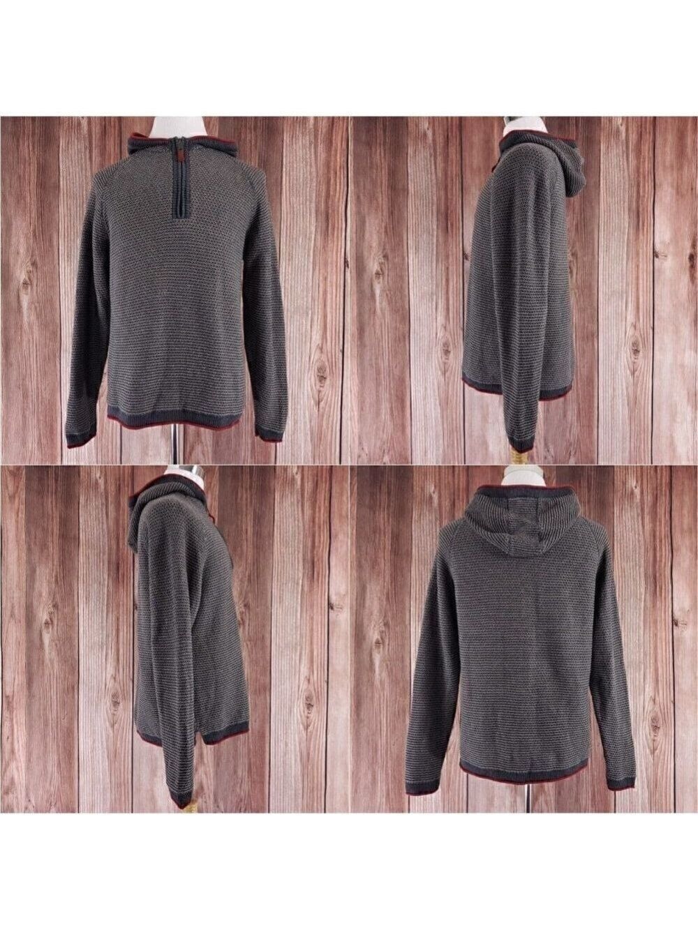 Carbon2Cobalt Mens Large Bark Oslo 1/4 Zip Pullover Knit Hoodie Sweater 155117